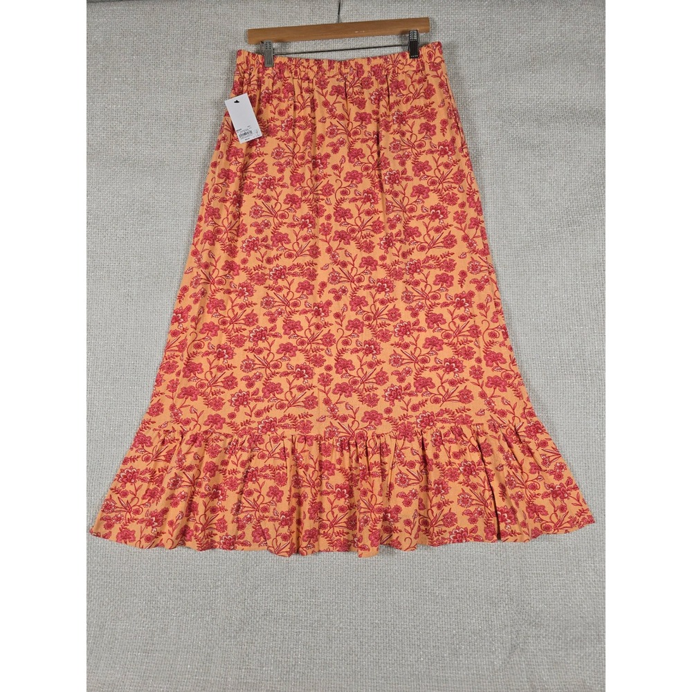 NWT Lauren Lane x Sonoma Boho Grunge Peach Floral Ruffle Hem Maxi Skirt - L